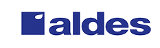 Logo Aldes bleu marine, composé d'un carré bleu avec une goutte blanche et le mot "aldes" en minuscules.