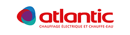 Logo Atlantic, un symbole abstrait coloré rouge/bleu/violet, avec le texte "atlantic" rouge et "CHAUFFAGE ÉLECTRIQUE ET CHAUFFE-EAU" en dessous.