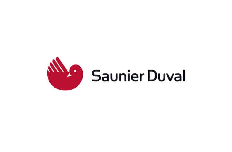 Logo de Saunier Duval : un oiseau stylisé rouge à côté du nom de la marque en noir sur fond blanc.